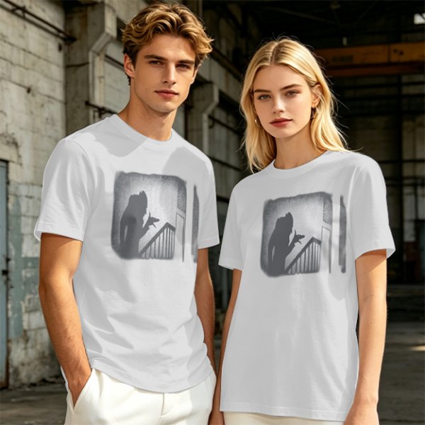 Olive T-Shirt With Horror Staircase Silhouette Graphic