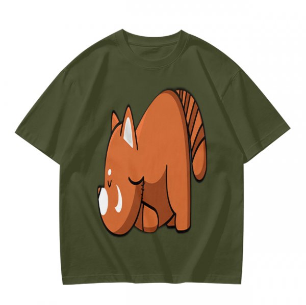 Olive Green T-Shirt With Cute Sleeping Red Panda Graphic