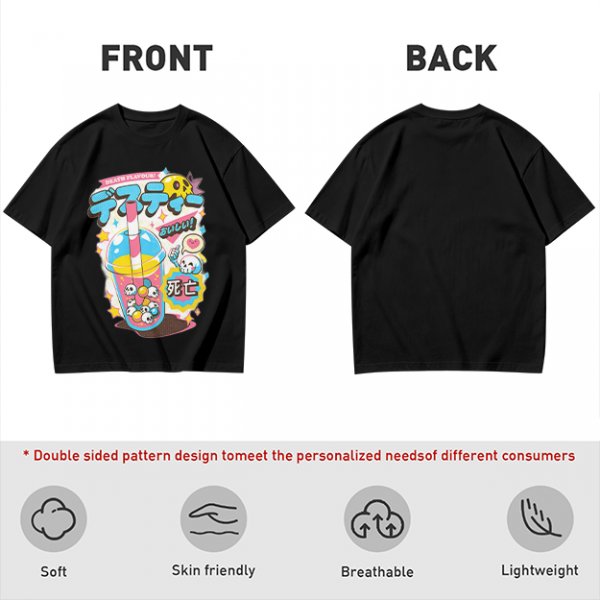 Oversized Graphic Tee with Death Flavor Bubble Tea Print