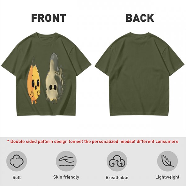 Olive T-Shirt With Surprised Flame and Burnt Ghost Character Art