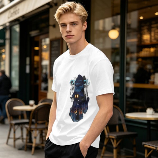 Olive T-Shirt With Dark Wizard Illustration And Japanese Text
