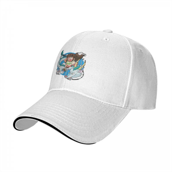Black Baseball Cap With Spirited Away Chihiro And Haku Dragon Print