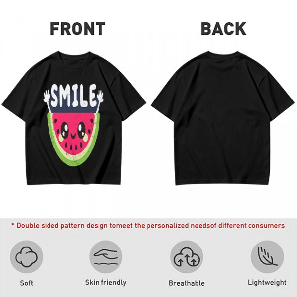 Olive T-Shirt With Cute Watermelon Graphic And Smile Text
