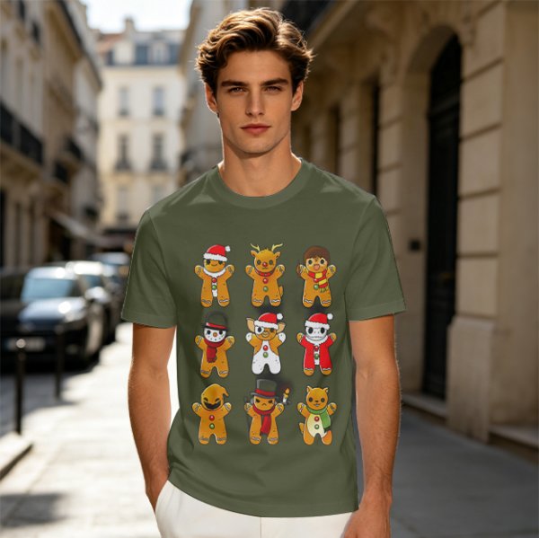 Olive Christmas Gingerbread Character Graphic T-Shirt