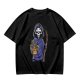 Olive T-Shirt With Cute Grim Reaper Holding Wilted Potted Plant Print