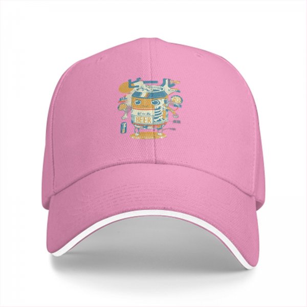 Black baseball cap with cartoon beer can robot graphic