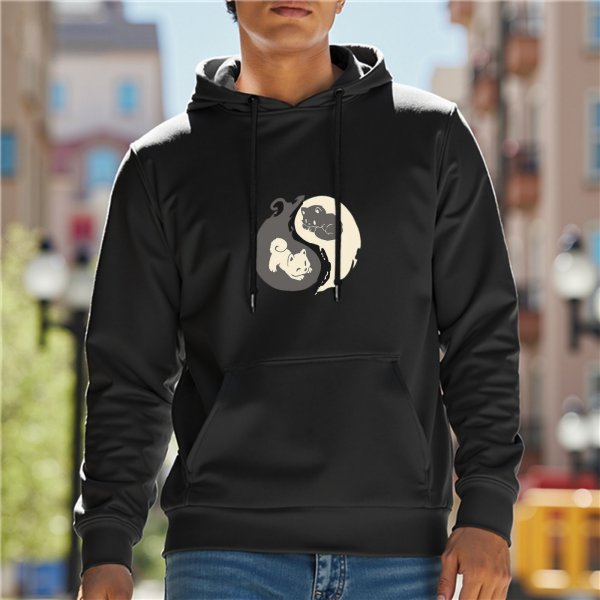 Black hoodie with yin yang cat graphic design