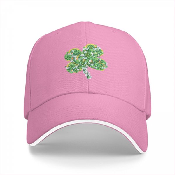 Black baseball cap with decorative four-leaf clover graphic