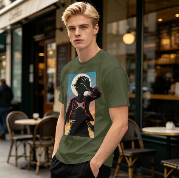Olive Anime Character Silhouette Graphic T-Shirt