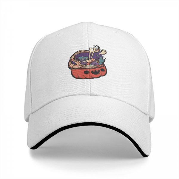Black Baseball Cap With Halloween Pumpkin Ramen Bowl Graphic