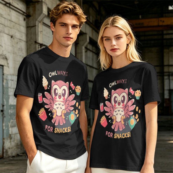 Owlways For Snacks Cute Graphic T-Shirt with Owl and Treats
