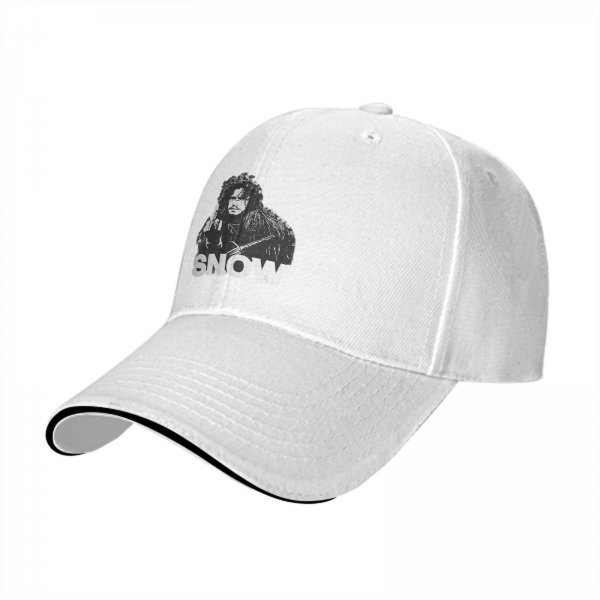Black baseball cap with Jon Snow graphic and SNOW text