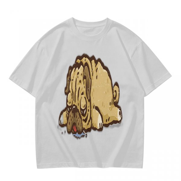 Olive Green T-Shirt With Cartoon Droopy Pug Graphic Print
