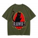 Olive T-Shirt With Black Cat Rawr Dinosaur Parody Graphic