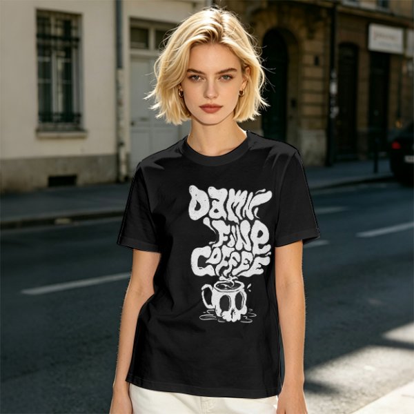 Olive Graphic T-Shirt With 'Damn Fine Coffee' Skull Mug Print