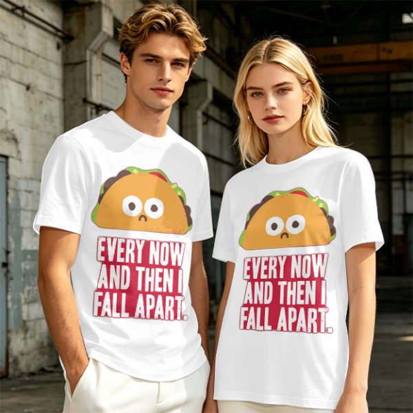 Olive T-Shirt With Sad Taco Graphic And 'Every Now And Then I Fall Apart' Text