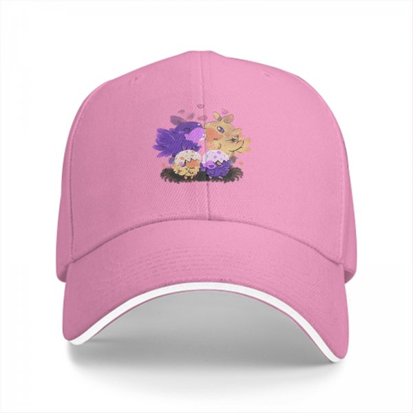 Black baseball cap with cute fantasy bird family illustration