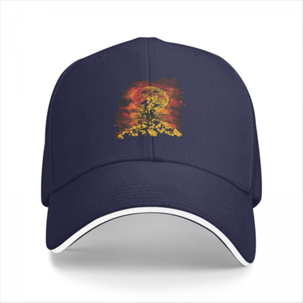 Black Baseball Cap With Mushroom Cloud Explosion Graphic Print
