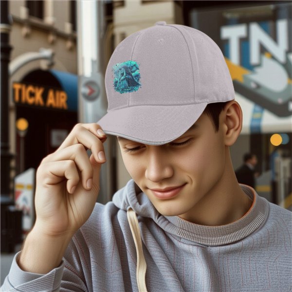Black Baseball Cap With Turquoise Ancient Wise Man Face Art Print