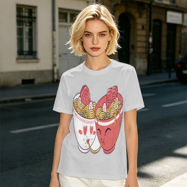 Olive T-Shirt With Cute Ramen Cups In Love Graphic