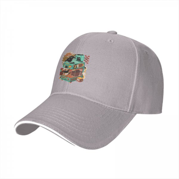 Black Baseball Cap With Retro Crow Coffee Machine Graphic
