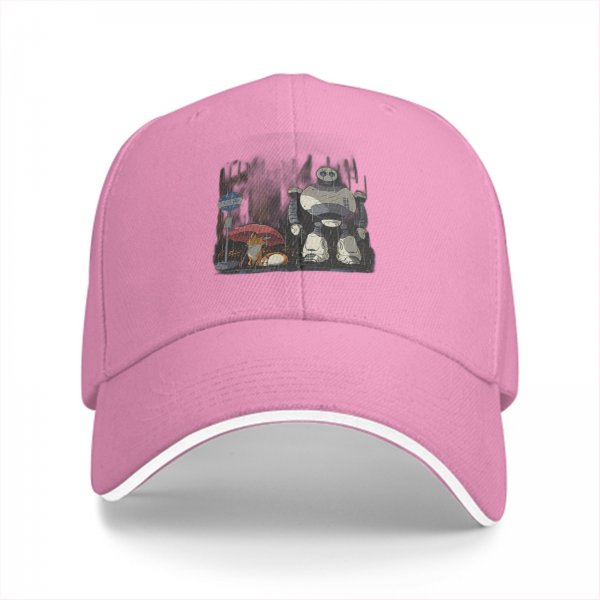 Black Baseball Cap With Robot And Mushroom Graphic Print