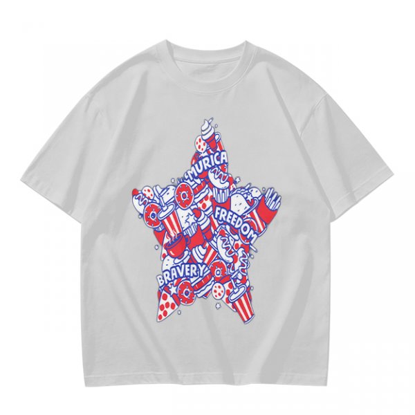 Olive T-Shirt With Patriotic Star Fast Food Print