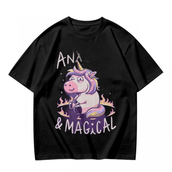 Anxious Magical Unicorn Graphic Olive T-Shirt