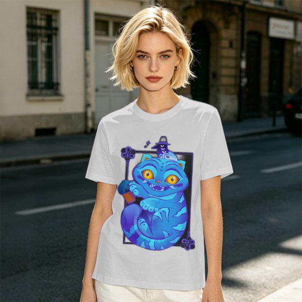 Olive T-Shirt With Cheshire Cat And Crow Graphic Print