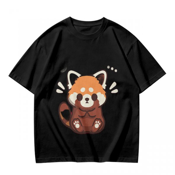 Olive T-Shirt With Cute Shy Red Panda Graphic Print