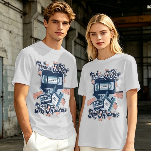 Olive Retro T-Shirt With Vintage Media Print 'Where I Keep My Memories'