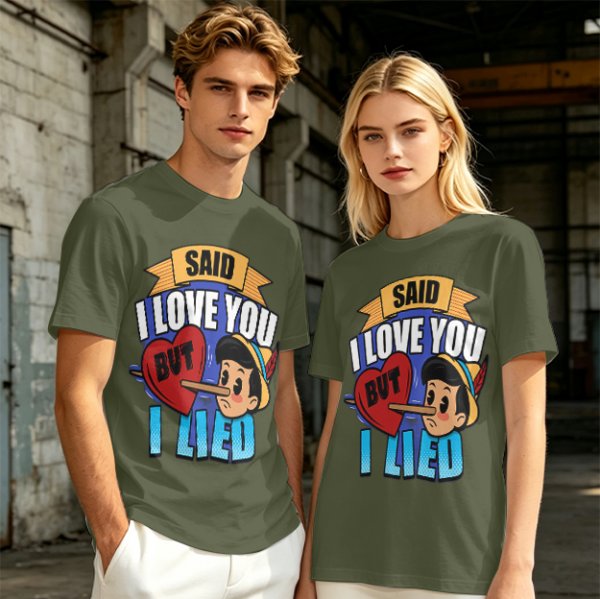 Olive t-shirt with Pinocchio 'Said I Love You But I Lied' print