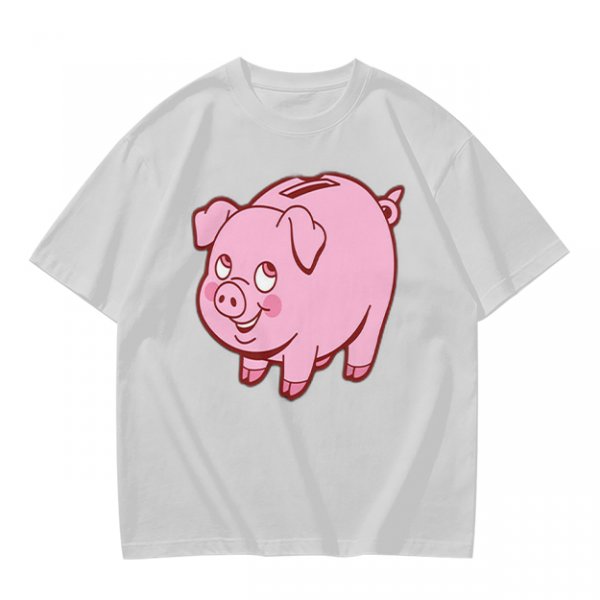 Olive Green T-Shirt With Cute Pink Piggy Bank Graphic Print
