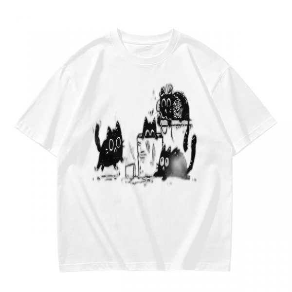 Olive Green T-Shirt With Playful Black Cat Graphic Print