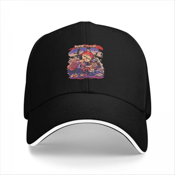 Black Baseball Cap With Retro Cartoon Character Graphic Print