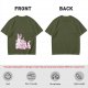 Olive Green T-Shirt With Pink Whimsical Graphic Print