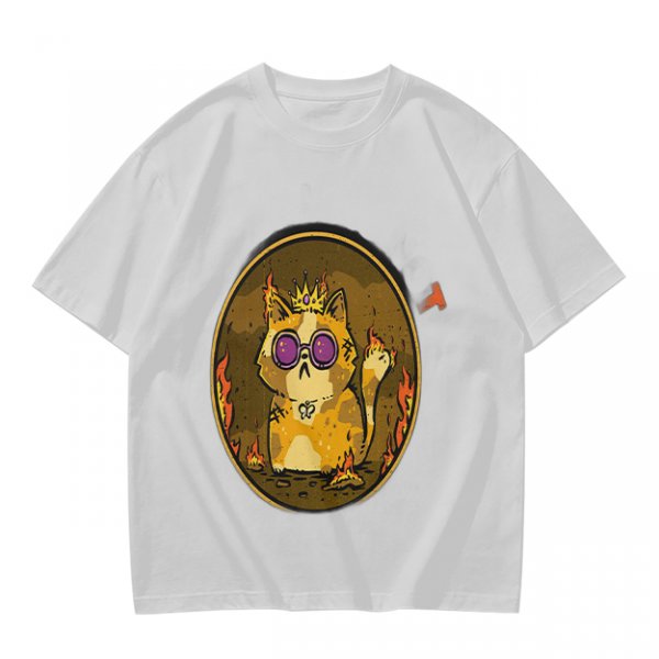 Olive T-Shirt With Flaming Royal Cat Portrait Print