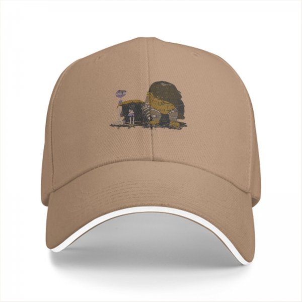 Black baseball cap with whimsical anime-style graphic print