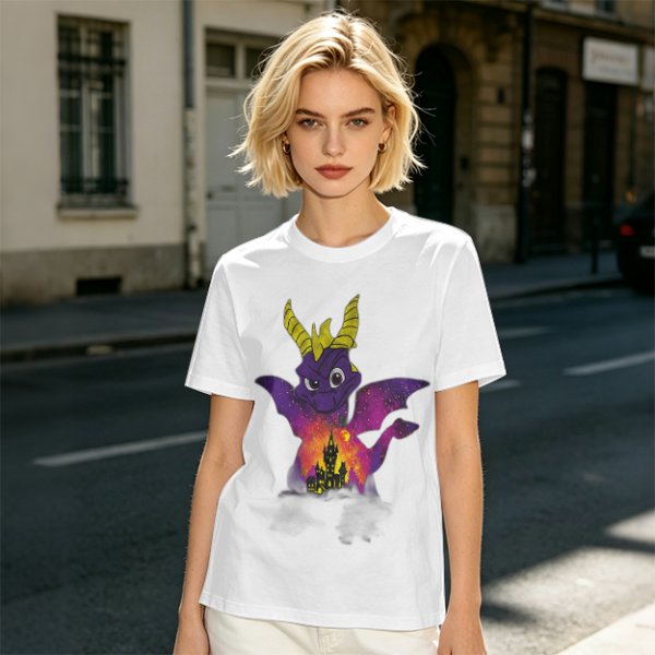 Olive T-Shirt Featuring Spyro The Dragon With Castle Galaxy Artwork