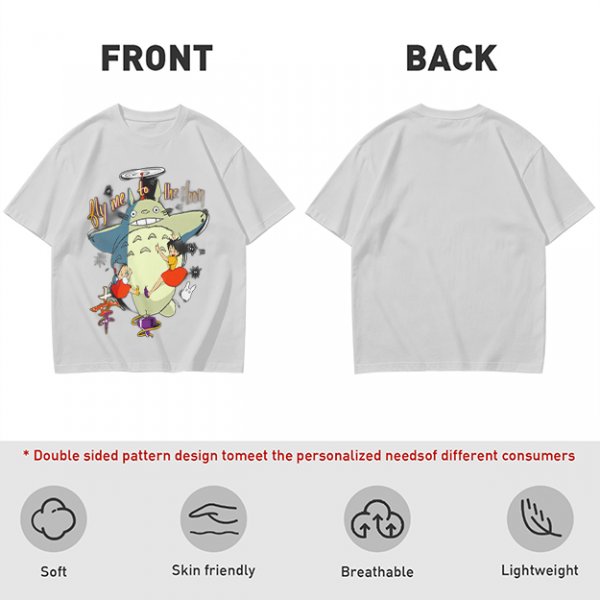 Totoro and Girls Fly Me To The Moon Graphic T-Shirt Design