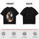 Olive T-Shirt With Black Cats On Crescent Moon Space Print