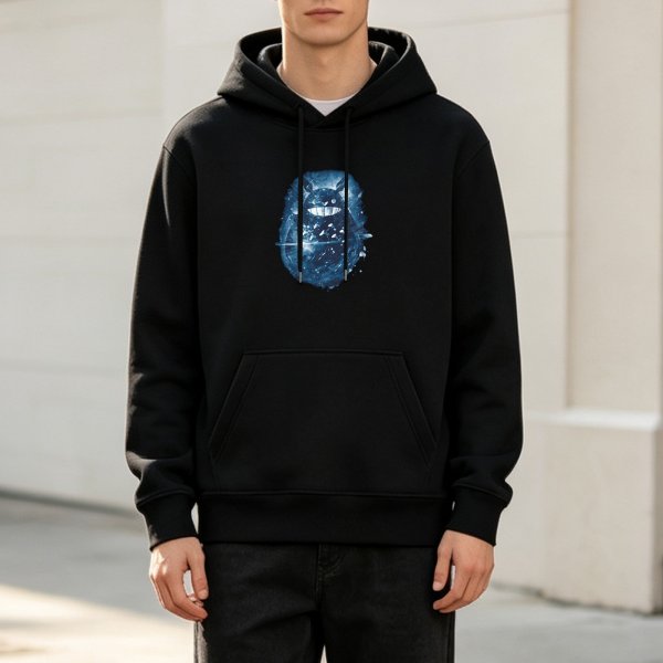 Black Hoodie With Blue Shattered Glass Monster Face Graphic