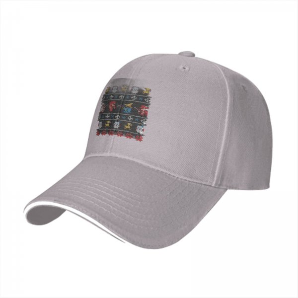Black Baseball Cap With Ugly Christmas Style Fantasy Character Print