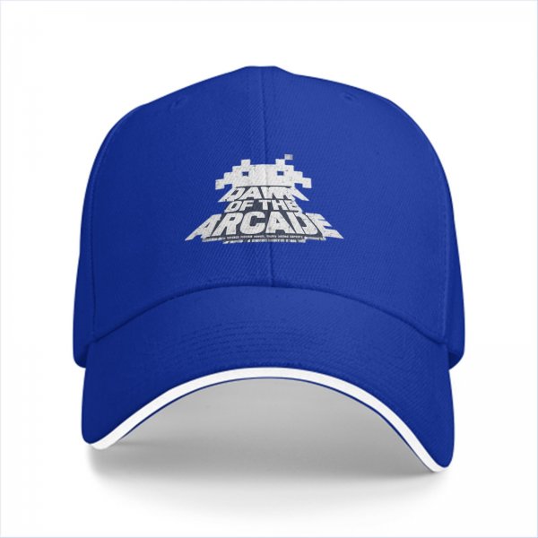 Black baseball cap with 'Dawn of the Arcade' and space invader graphic