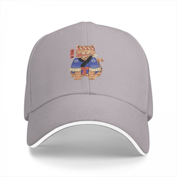 Black baseball cap with Japanese style cat chef graphic