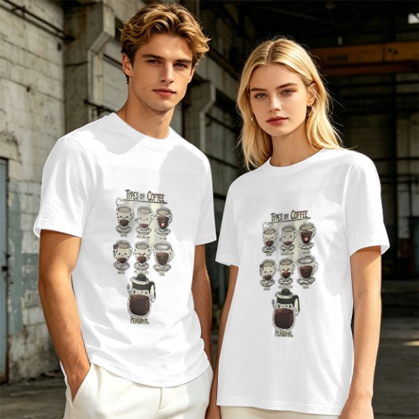 Olive Green T-Shirt With Cute Cartoon Coffee Cups Graphic