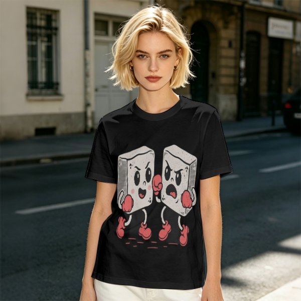 Olive T-Shirt With Retro Cartoon Fighting Ice Cubes Graphic