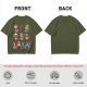 Olive T-Shirt With Cute Anime Cat Character Print