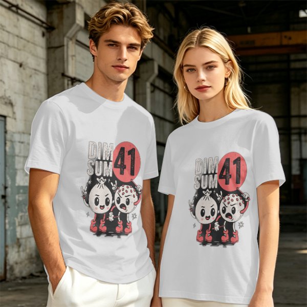 Olive Graphic T-Shirt with Dim Sum 41 Cartoon Characters