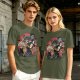 Olive T-Shirt with Classic Horror Monsters Going to Cinema Print